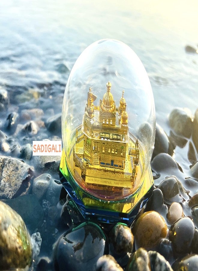 TEYRAH Golden Temple 24K Gold Plated Model Round 9cm Size Miniature Sri Harmandir Sahib Idol Sikh Temple in Amritsar for Home Decor Car Decor Diwali Gift Punjabi New House Gift - Image 3